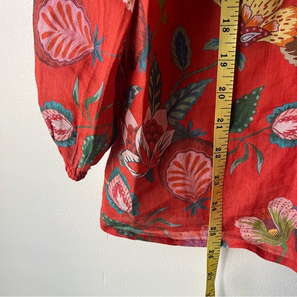 Johnny Was Coral Workshop Unlined Ramie Embroidered Tunic Long Sleeve Blouse